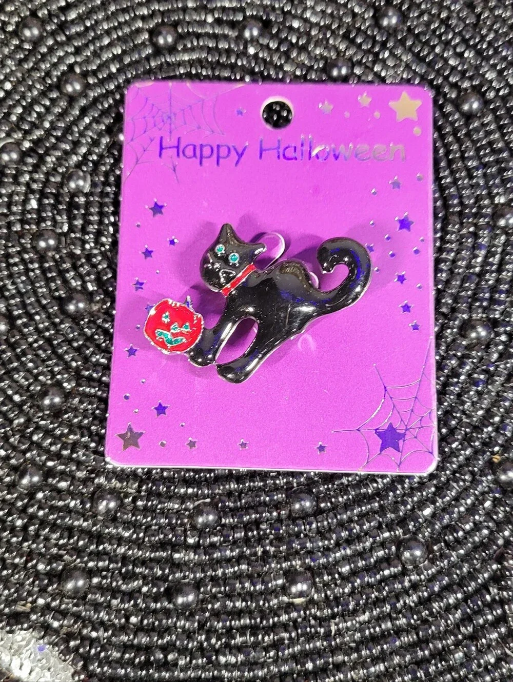Halloween Black Cat brooch - Black